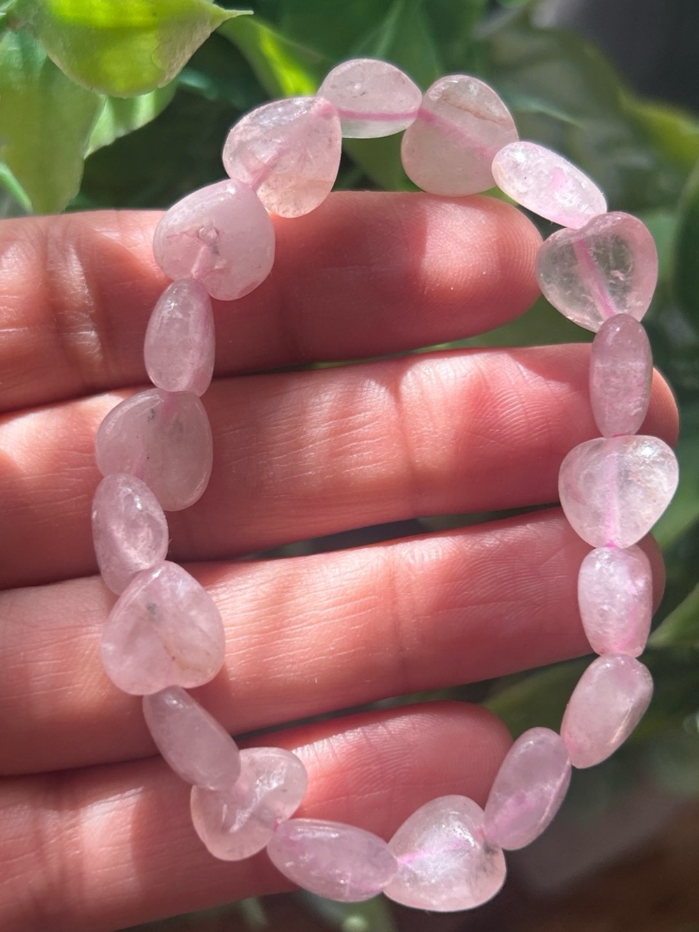 Pink rose quartz heart stretchy bracelet